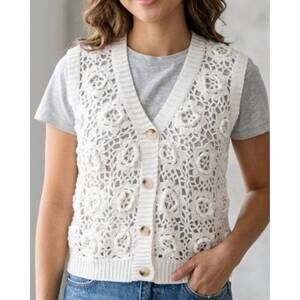 NEW RAIN AND ROSE mirabelle knit button vest top in white